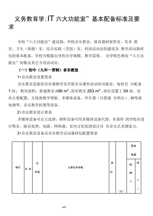六大功能室基本配备标准及要求