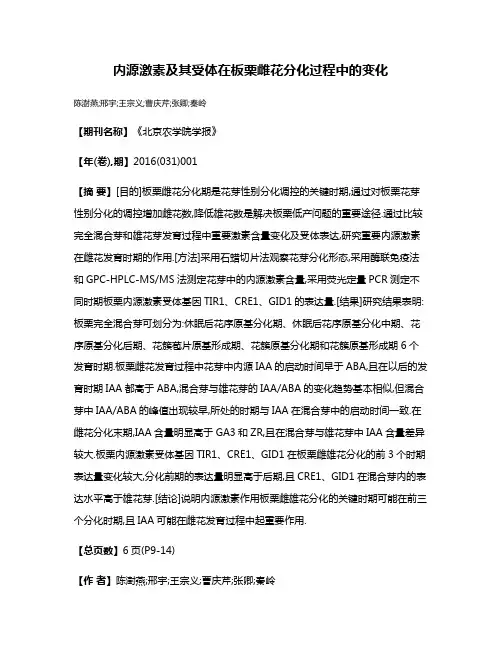 内源激素及其受体在板栗雌花分化过程中的变化
