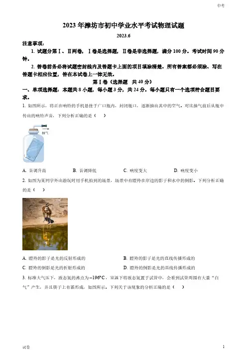 2023山东省潍坊市中考物理真题试卷和答案