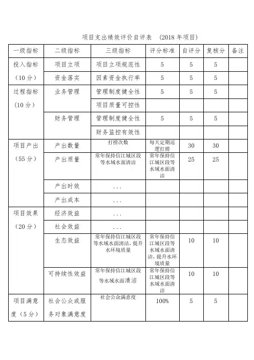 项目支出绩效评价自评表(2018年项目)