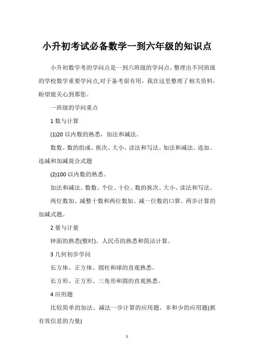 小升初考试必备数学一到六年级的知识点
