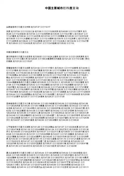 中国主要城市经纬度查询