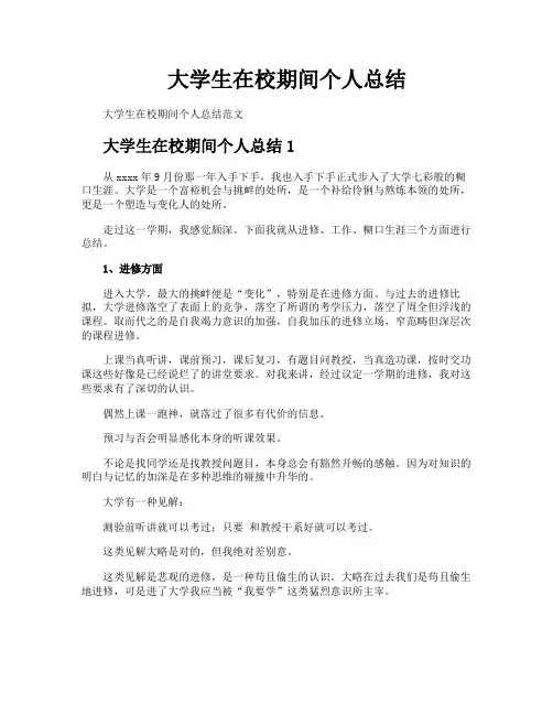 大学生在校期间个人总结
