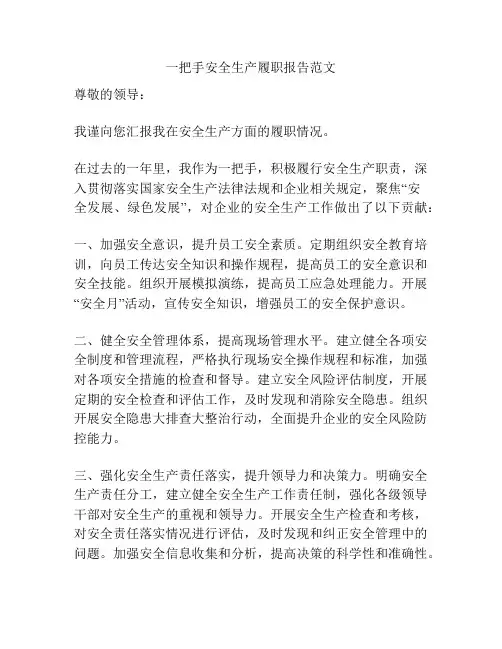 一把手安全生产履职报告范文