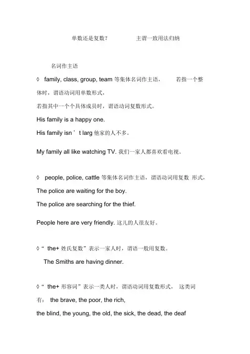 “单数还是复数”——主谓一致用法归纳