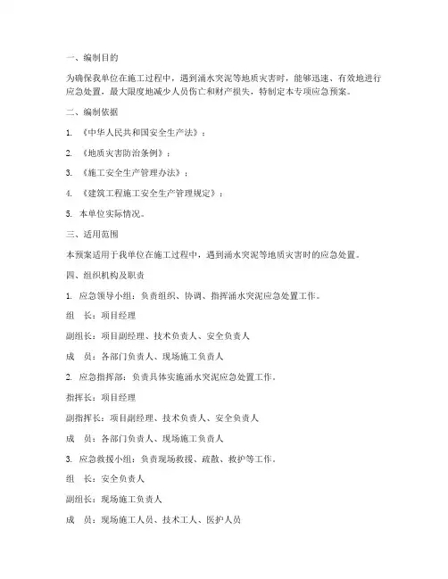 涌水突泥专项应急预案