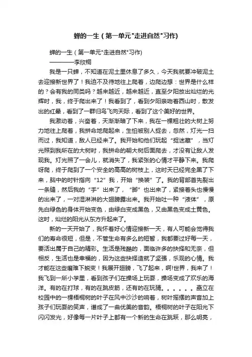 蝉的一生（第一单元走进自然习作）