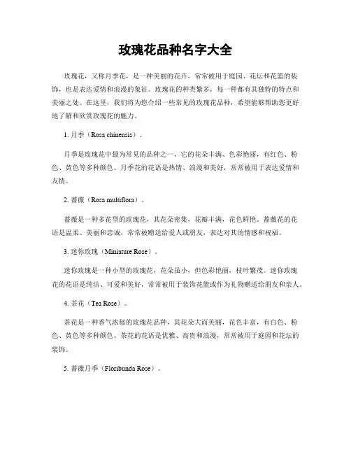 玫瑰花品种名字大全