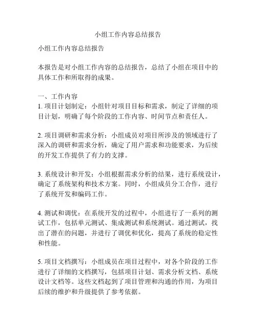 小组工作内容总结报告