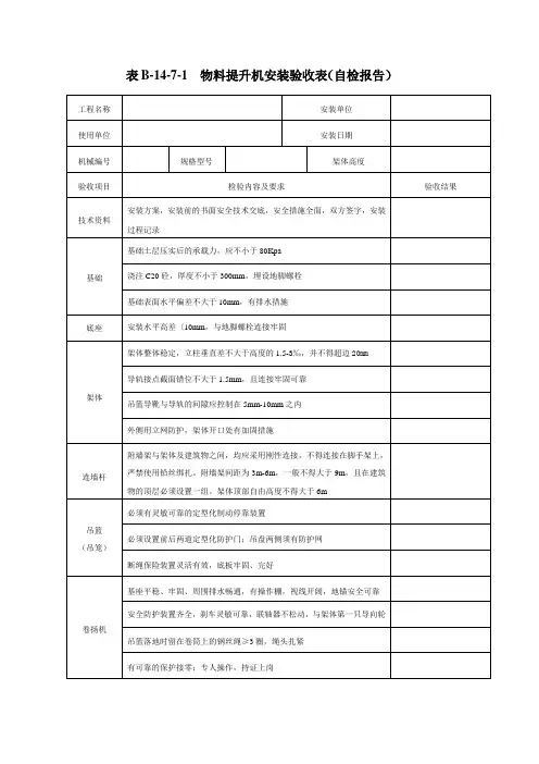物料提升机安装验收表(自检报告)