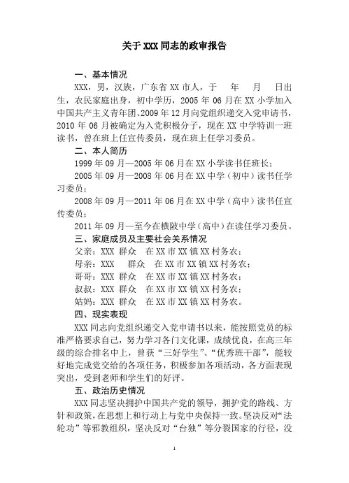 政审报告格式