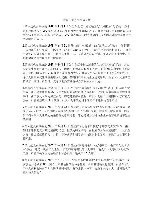 中国十大火灾事故分析