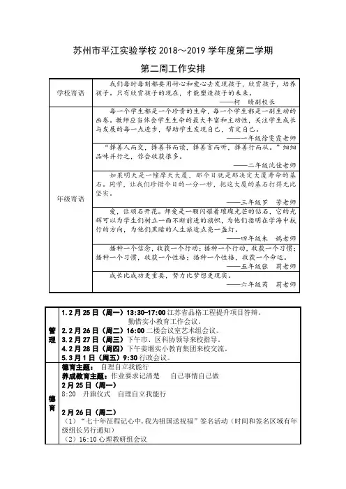 苏州市平江实验学校2018~2019学年度第二学期