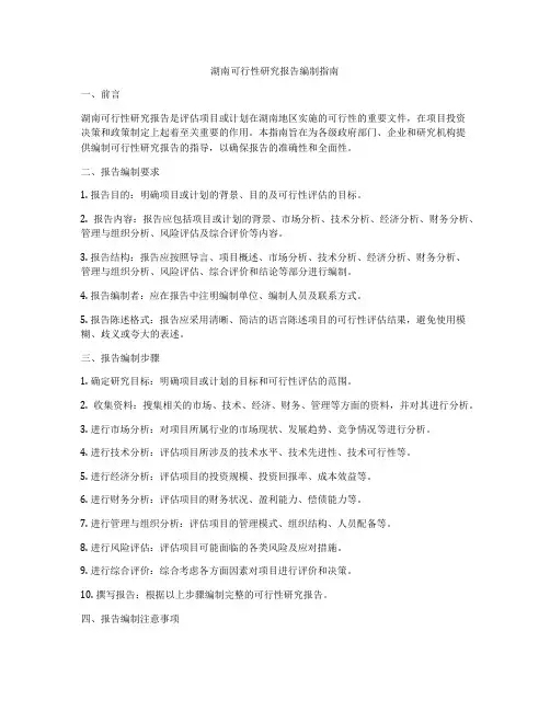 湖南可行性研究报告编制指南