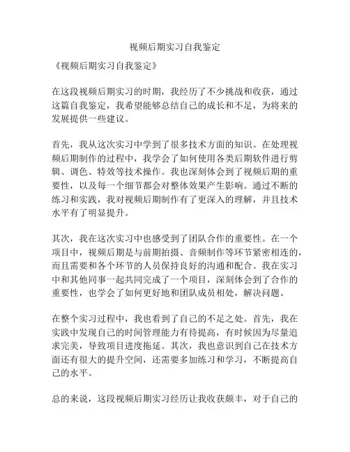 视频后期实习自我鉴定