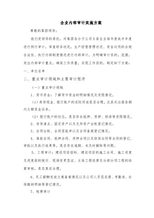 企业内部审计实施方案