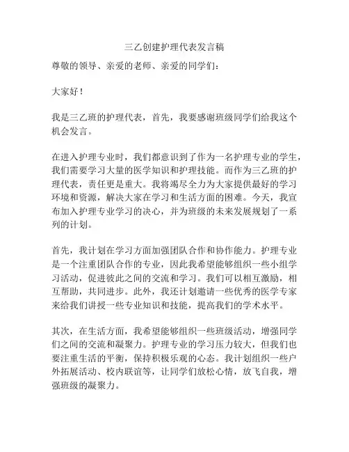 三乙创建护理代表发言稿