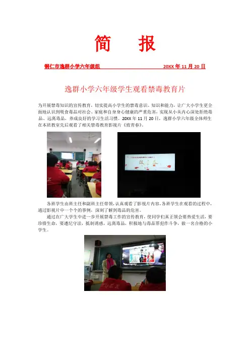 逸群小学六年级学生观看禁毒教育片简报