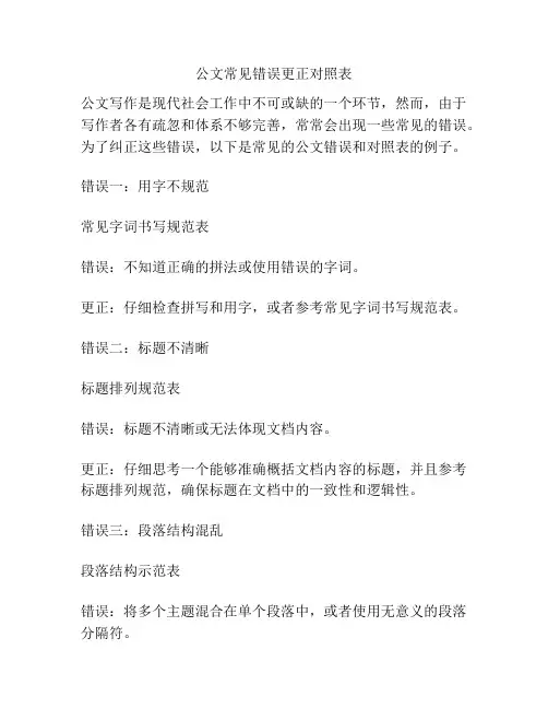 公文常见错误更正对照表