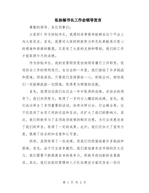 私协秘书长工作会领导发言