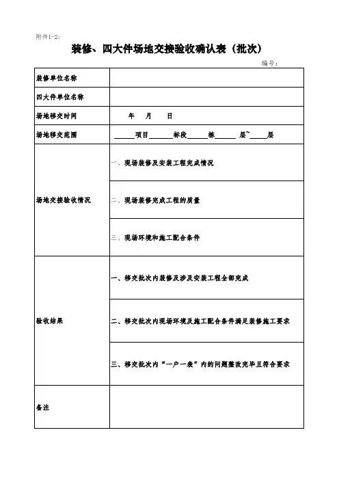 (碧桂园)装修、四大件场地交接验收确认表(批次)
