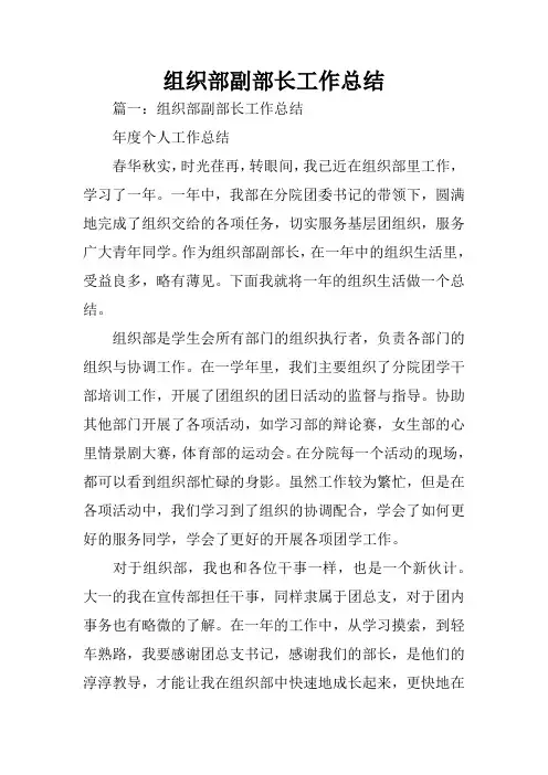组织部副部长工作总结
