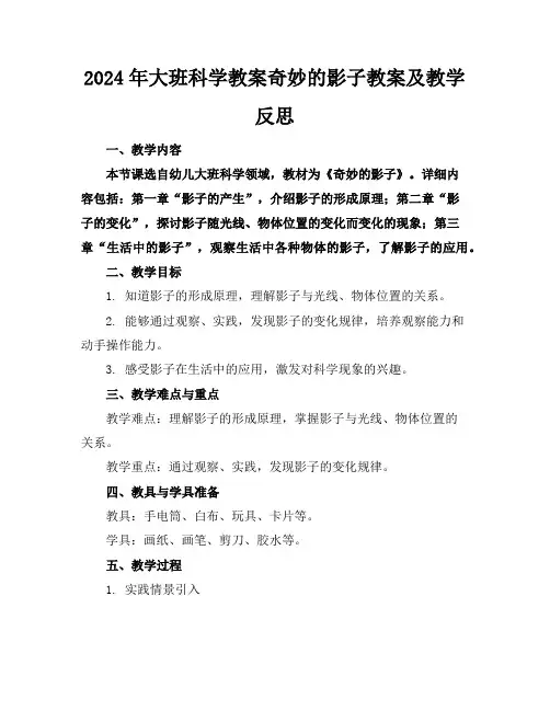 2024年大班科学教案奇妙的影子教案及教学反思