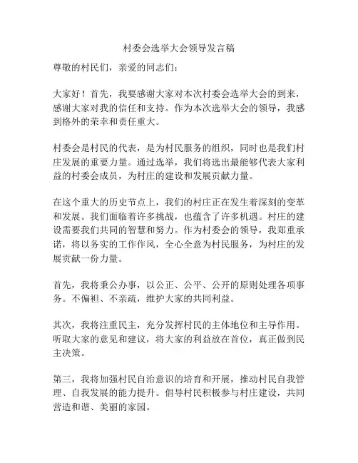 村委会选举大会领导发言稿