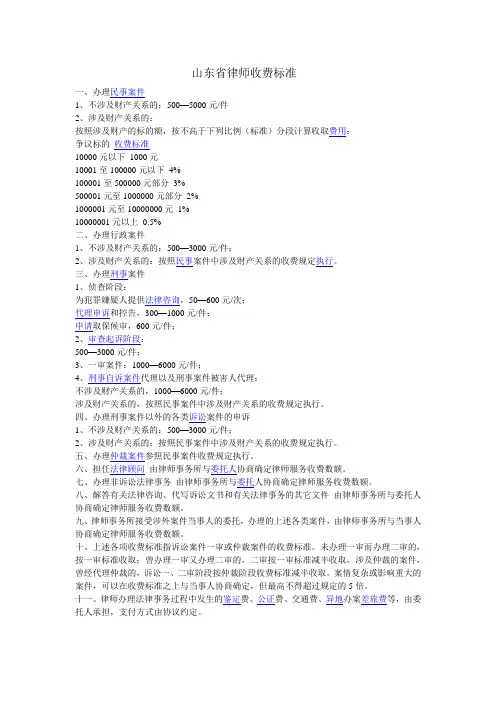 山东省律师收费标准