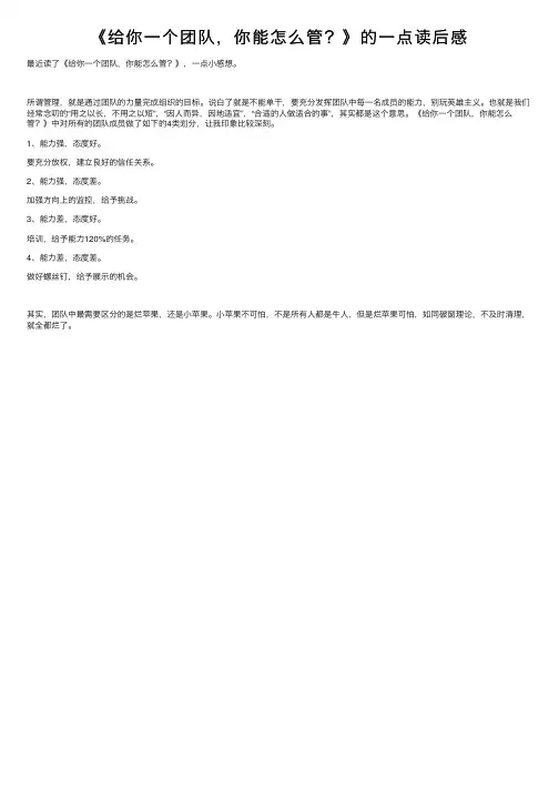 《给你一个团队，你能怎么管？》的一点读后感