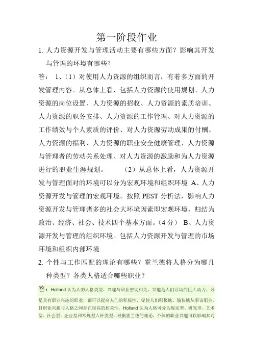 人力资源管理第一阶段作业解读