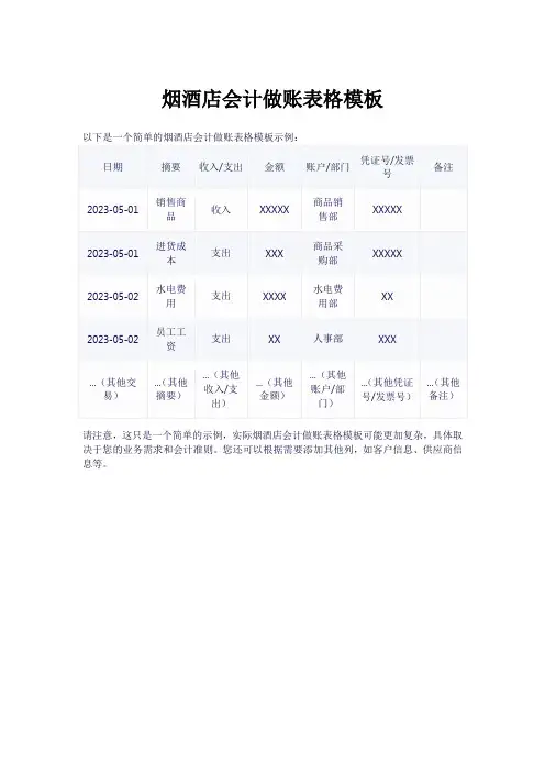 烟酒店会计做账表格模板