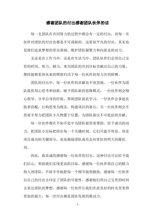 感谢团队的付出感谢团队伙伴的话