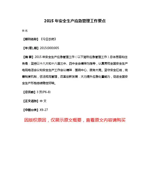 2015年安全生产应急管理工作要点