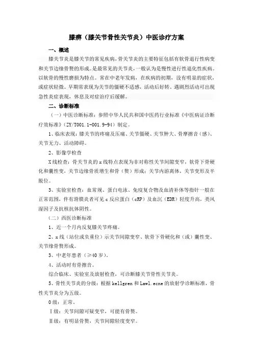 膝痹(膝关节骨性关节炎)中医诊疗方案