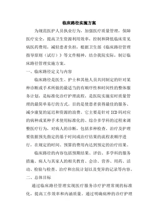 临床路径—实施计划、目标、方案