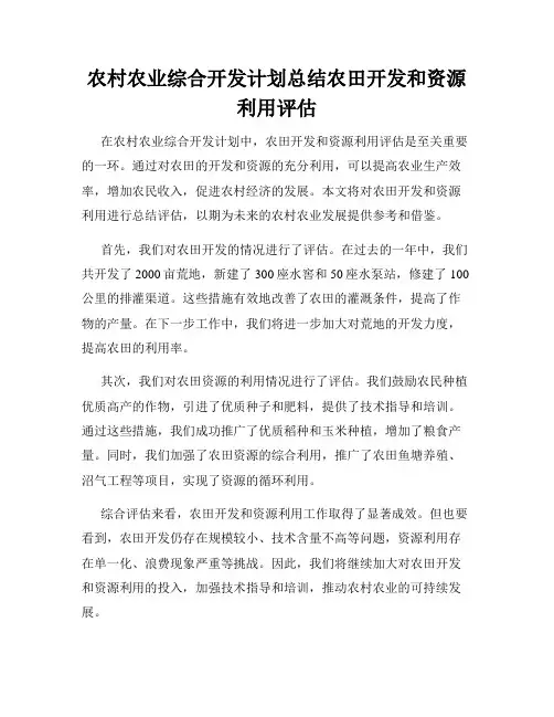 农村农业综合开发计划总结农田开发和资源利用评估