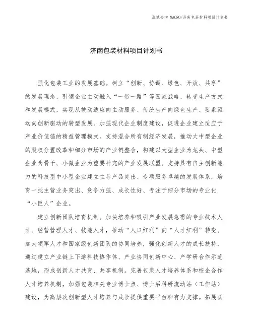 济南包装材料项目计划书