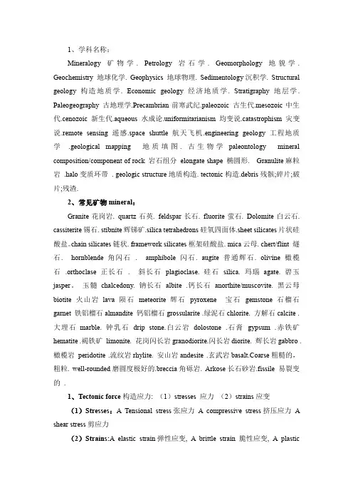 地质类专业英语复习资料