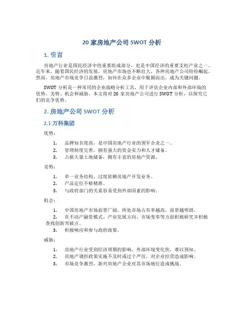 20家房地产公司SWOT分析