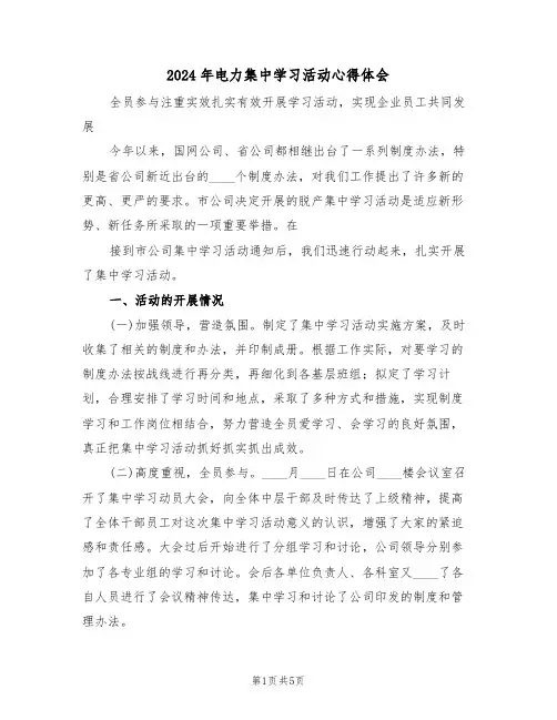 2024年电力集中学习活动心得体会(2篇)