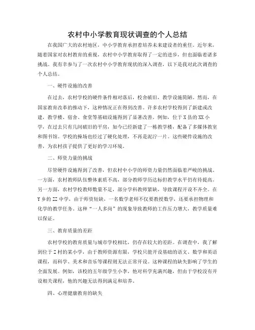 农村中小学教育现状调查的个人总结
