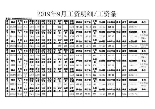 工资条、工资明细