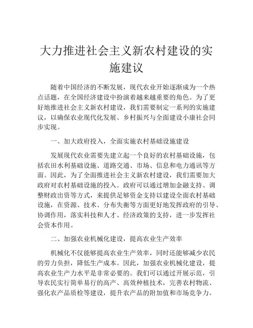大力推进社会主义新农村建设的实施建议