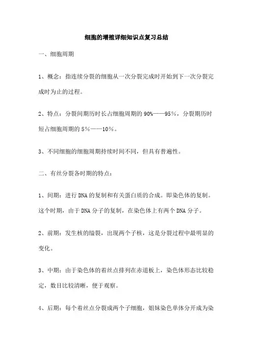 细胞的增殖详细知识点复习总结
