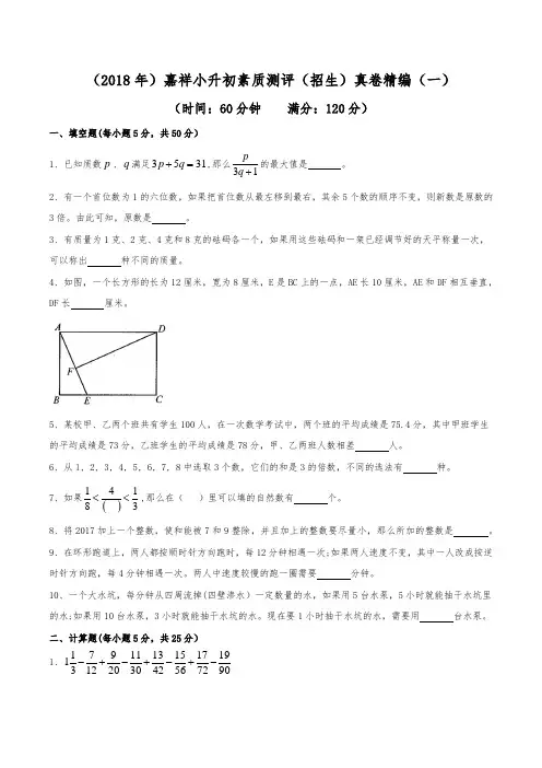 (2018年)成都嘉祥外国语学校小升初招生真卷精编(一)