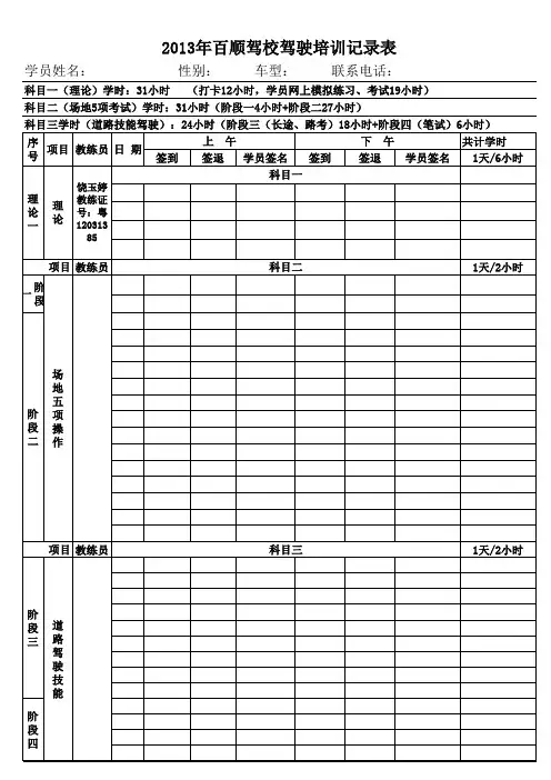 百顺驾校学员练车表