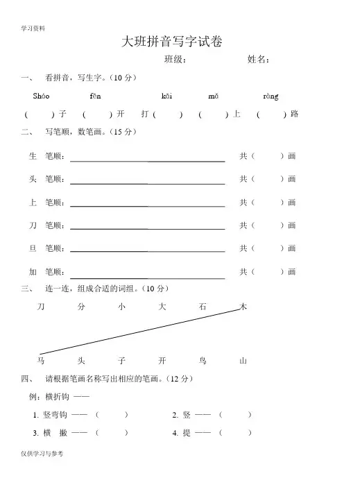 大班拼音写字试卷教学文稿