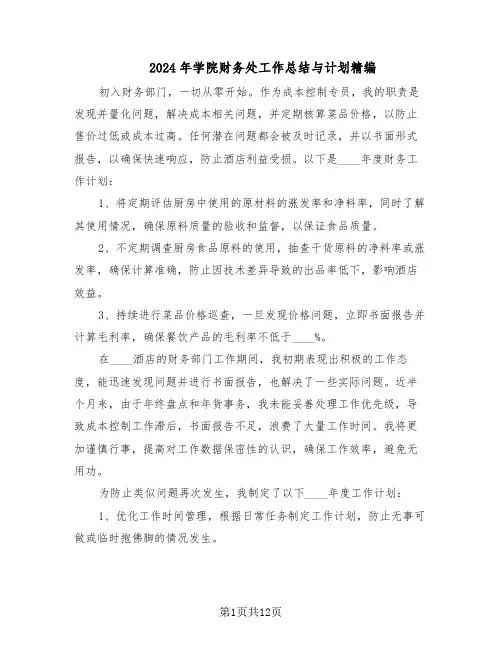 2024年学院财务处工作总结与计划精编（5篇）
