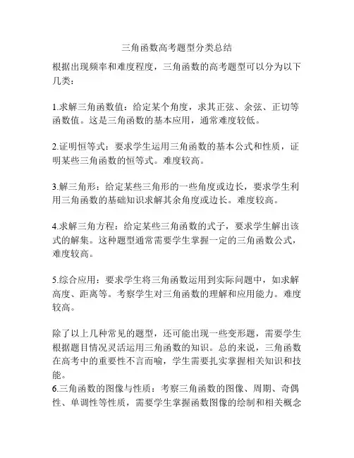 三角函数高考题型分类总结